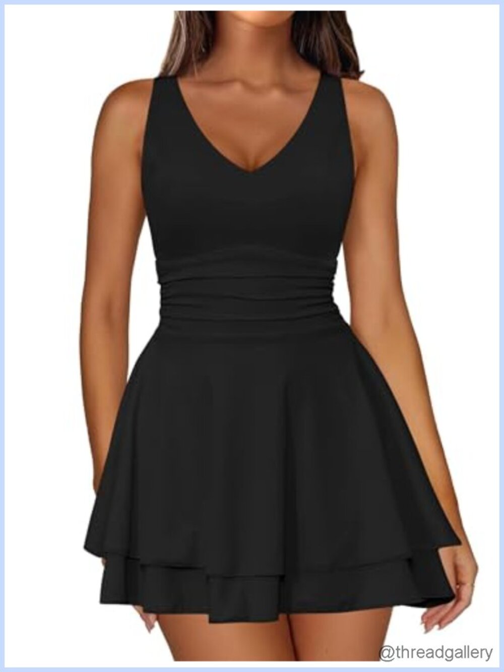 Women's V Neck Sleeveless Corset Mini Dress Tiered Ruffle Hem A Line Party Club